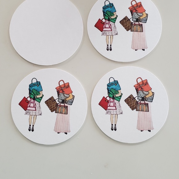 NWT Fashion Coasters Set of 4 Cute Hand Drawn Unique Handbag Sketches - Picture 7 of 11